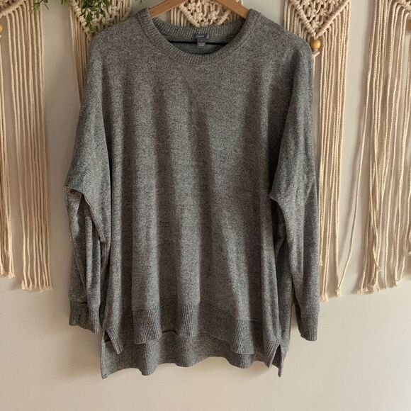 aerie Sweaters - AERIE Lightweight Split-Hem Crewneck Oversized Sweater Gray Size Medium